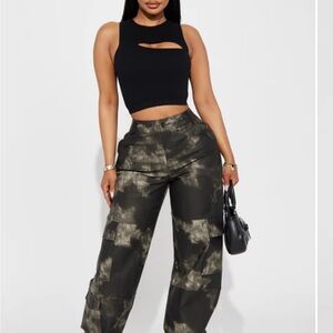 Faux Leather Cargo Pant - Black